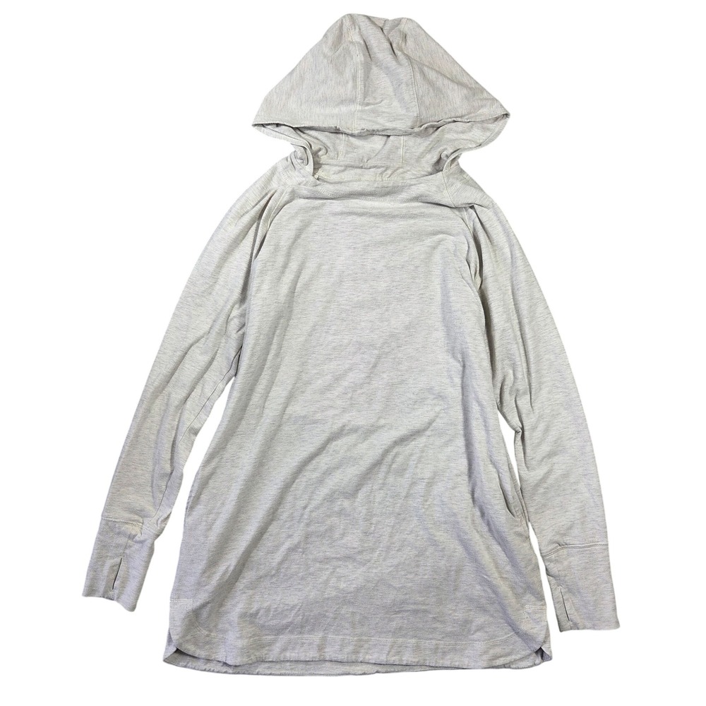 TekGear DryTek Women L Light Gray Heathered Tunic Hoodie Thumbhole Long Sleeve